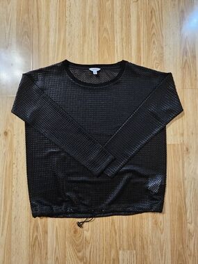 Calvin Klein Black Open-Knit Long Sleeve Top
